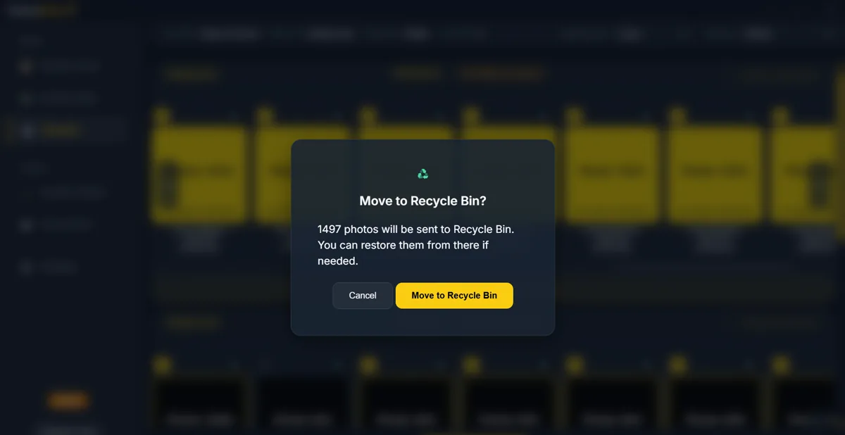 PictureEcho Recycle Bin confirmation before removing extra photos