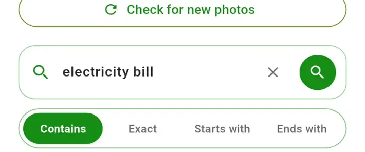 KeePix search field with Contains, Exact, Starts with, and Ends with