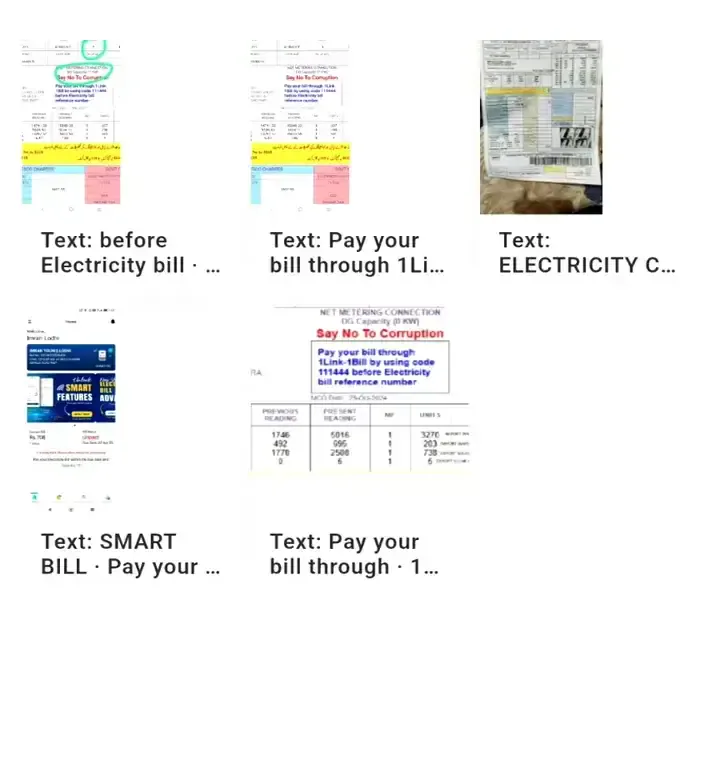 KeePix photo results with a short text snippet under each thumbnail