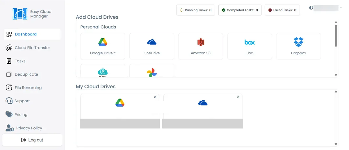 Google Drive and OneDrive connected in Easy Cloud Manager