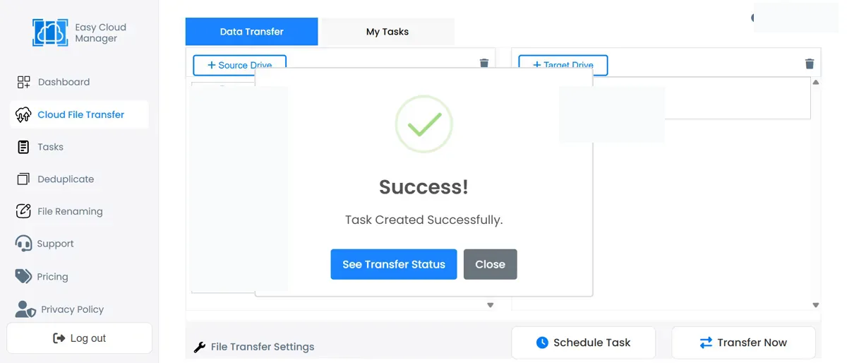 Task created successfully in Easy Cloud Manager